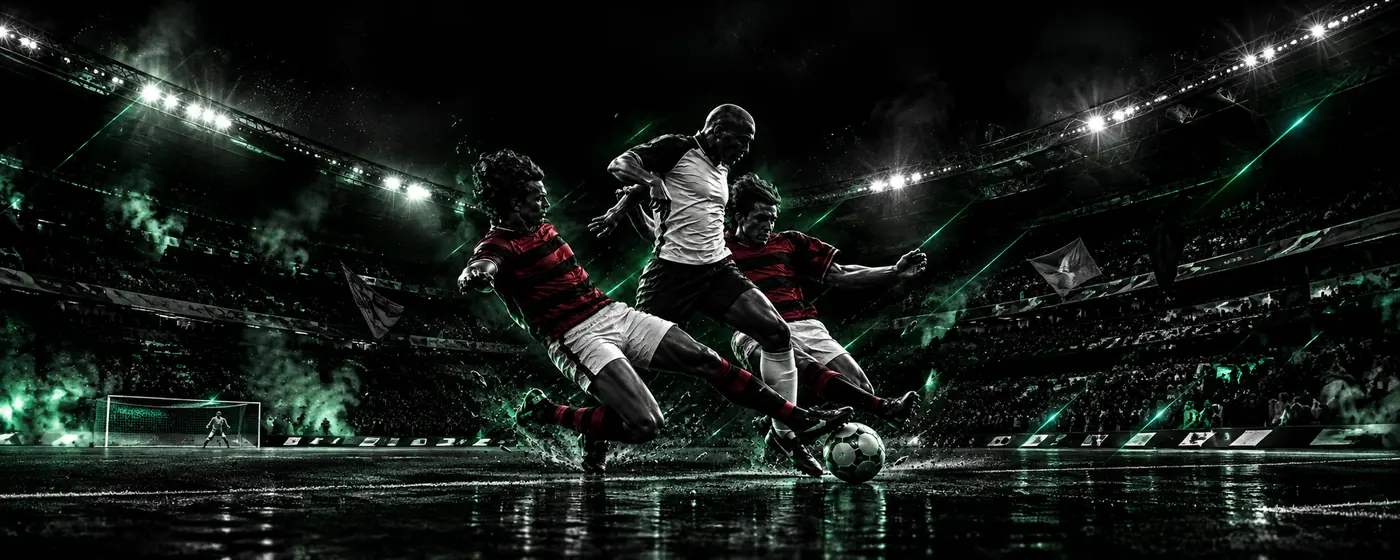 Disputa de bola entre três jogadores